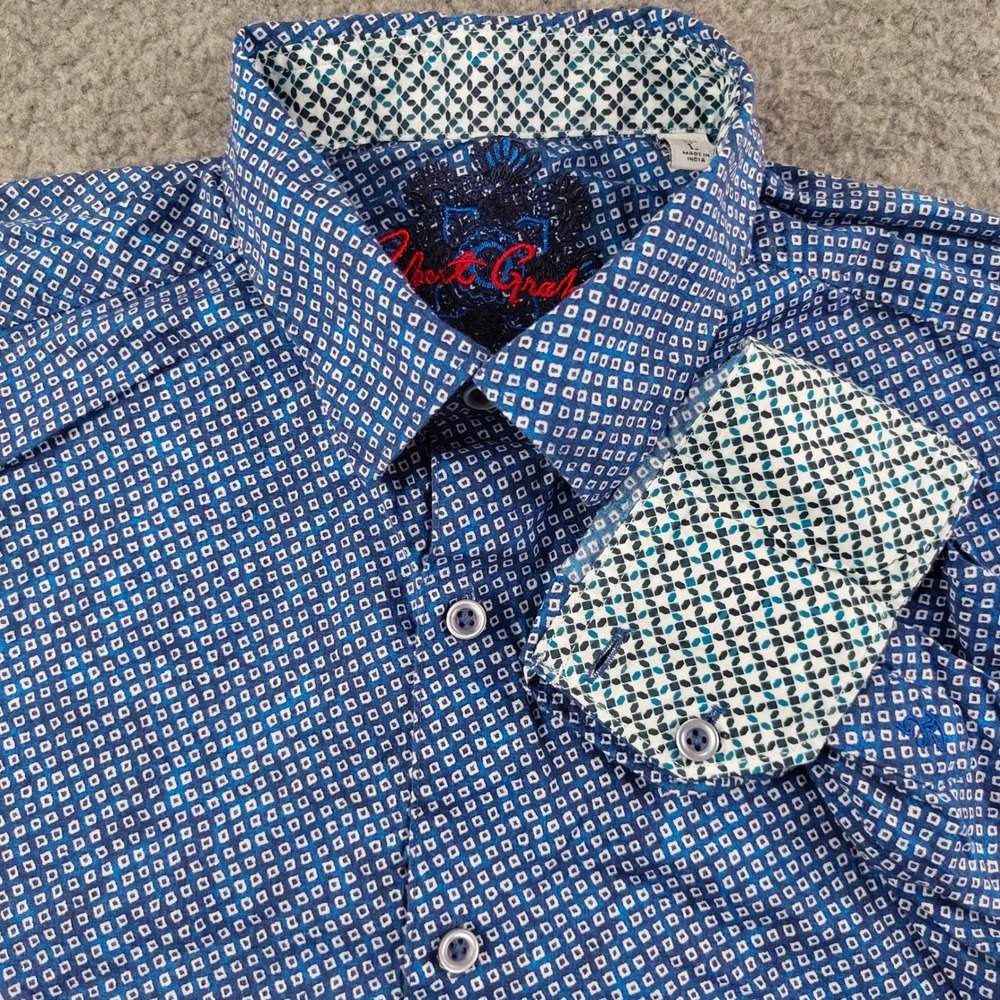 Robert Graham Button Up Shirt Mens Large Classic Fit Blue Geometric Flip Cuff
